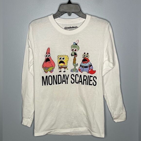 SpongeBob Adult Monday Scaries T-Shirt Patrick Krabs Squidward Gary Fun Small - Picture 1 of 3